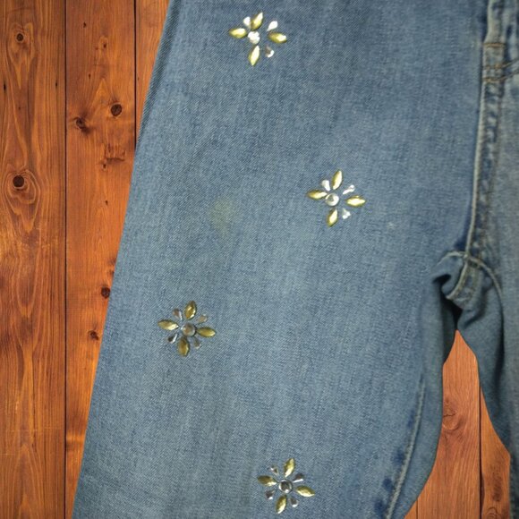 Rewash Juniors Size 1R/25 Blue Beaded Frayed Hem Denim Jeans Boho Hippie - Picture 3 of 5